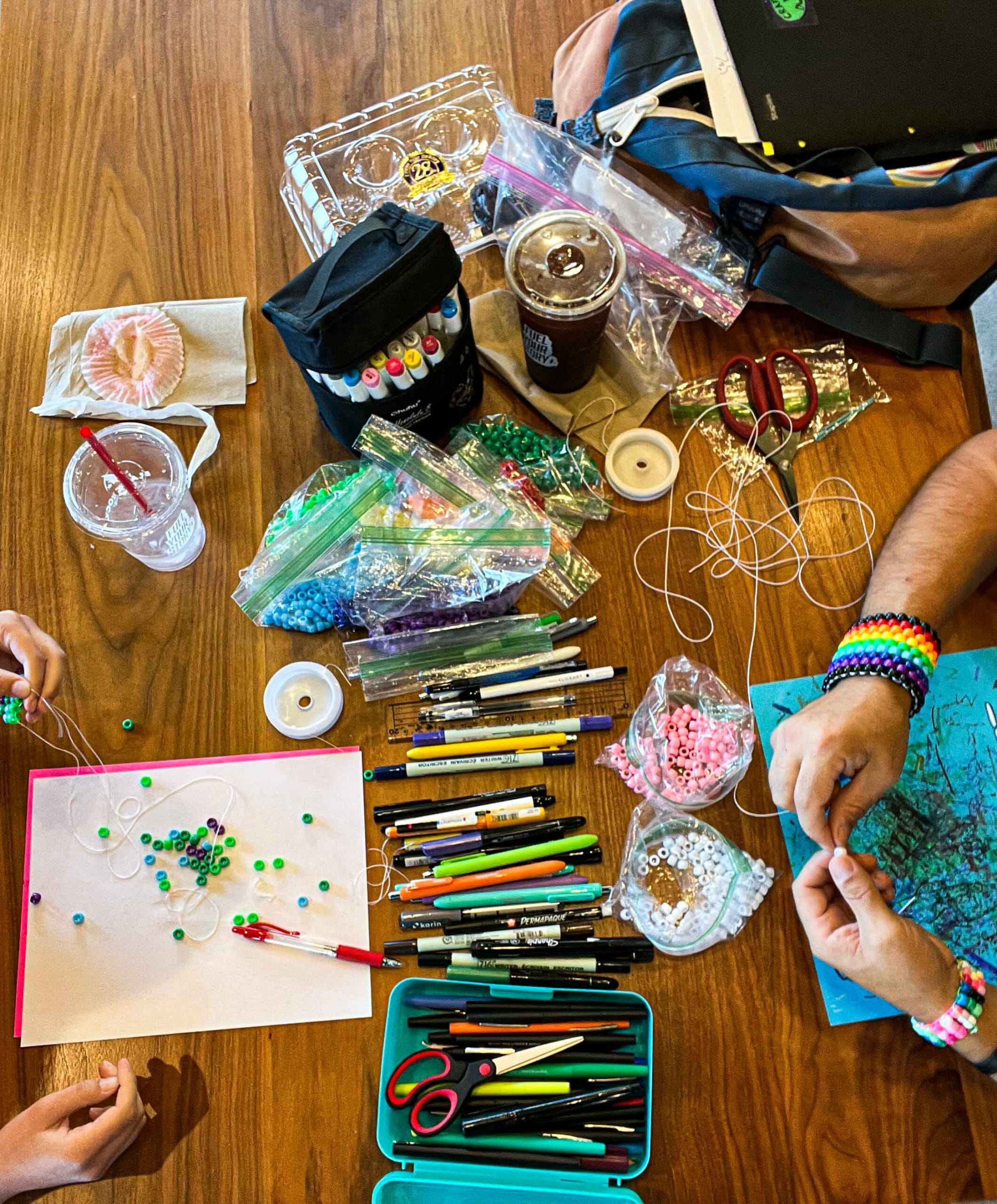 Homeschool children working on beads and crafts at Fort Worth Homeschooler's craft club.